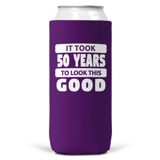 It Took 50 Years To Look This Good purple SLIM CAN Coozie /Cooler