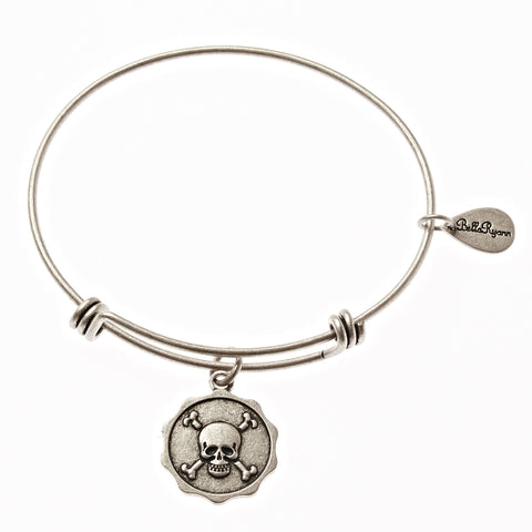 Skull and Cross Bones Expandable Bangle Charm Bracelet