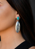 Oval Aztec Stamped Earring on Turquoise Post