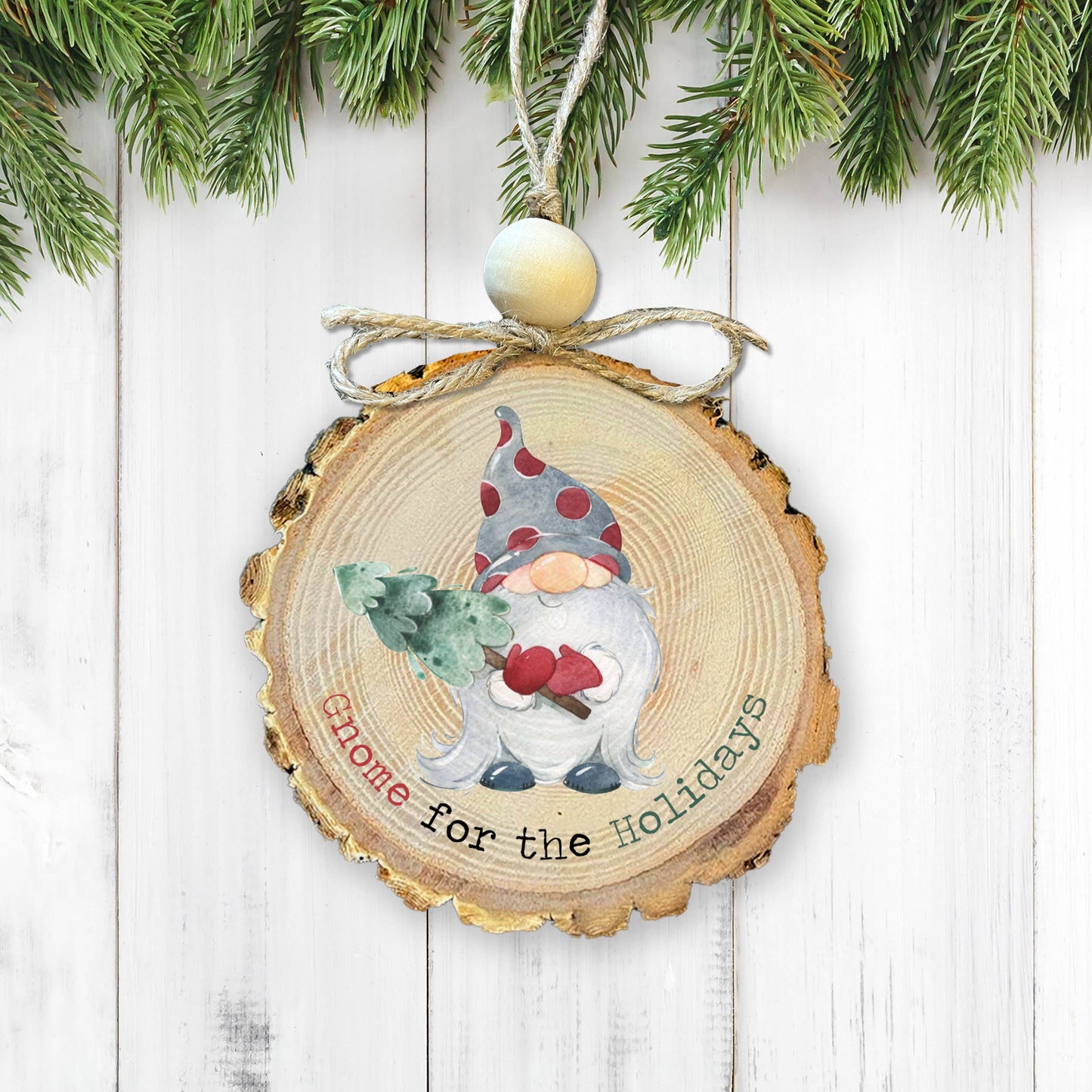 Zoey's Attic Wholesale - Gnome Ornament Wood slice rustic ornament