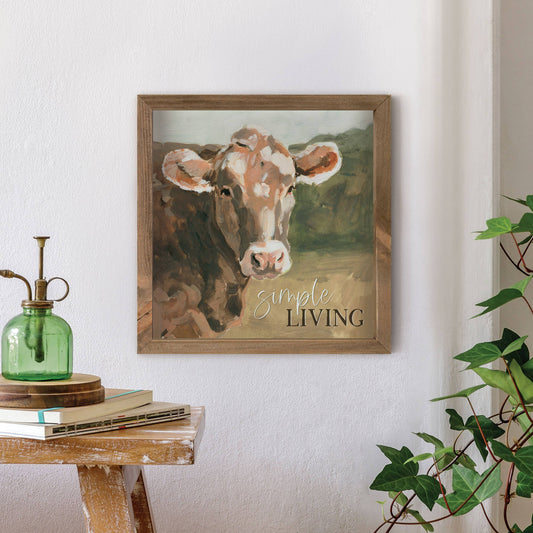 Simple Living Cow Framed Art