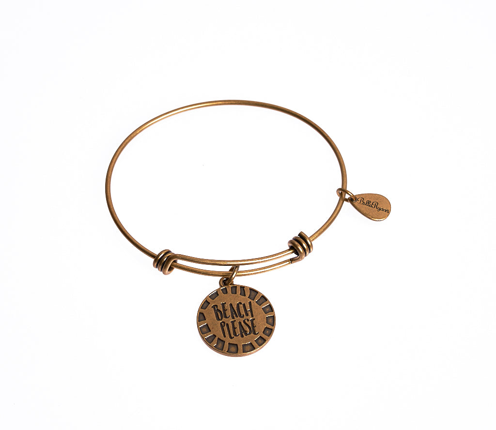 Beach Please Gold Expandable Bangle Charm Bracelet