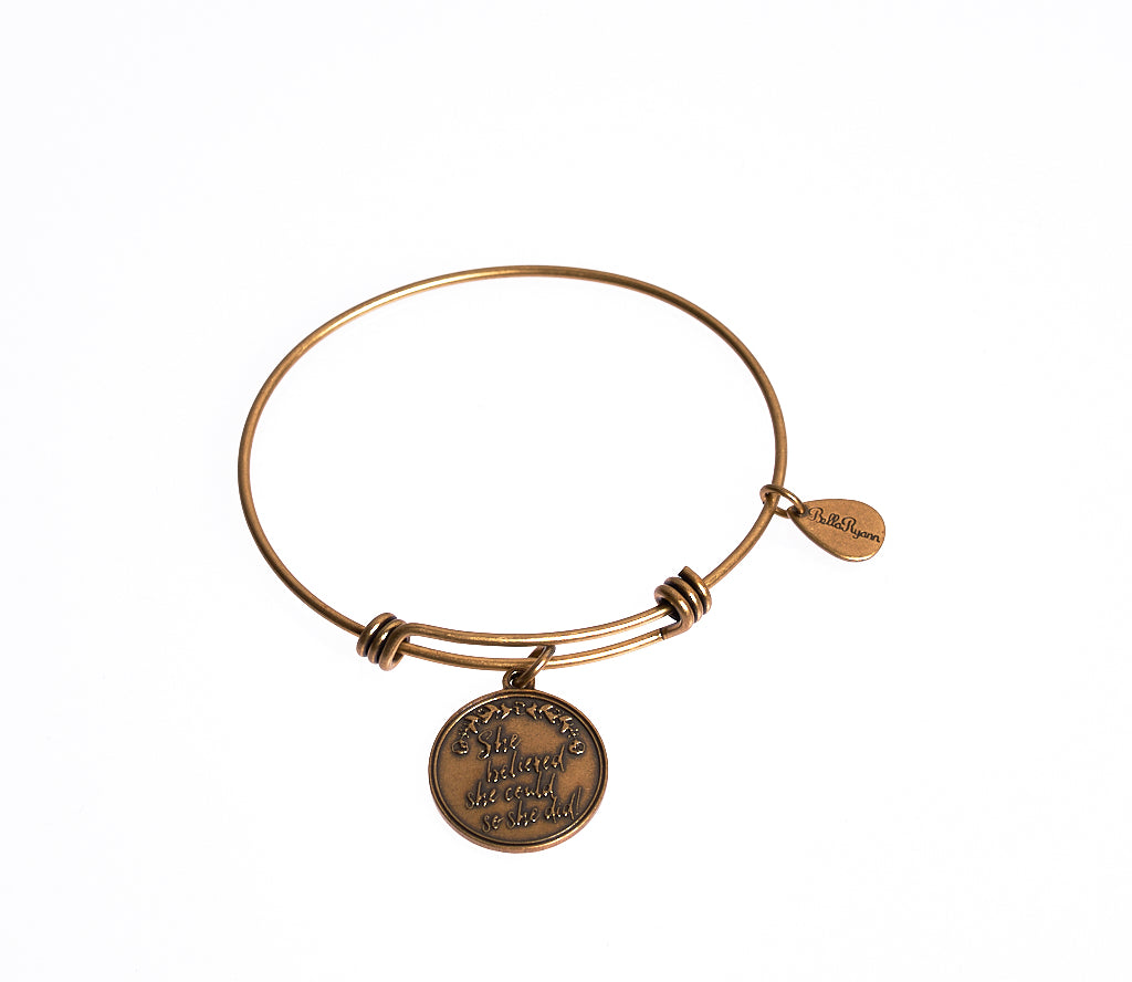 She Believed She Could, So She Did! Expandable Gold Bangle Charm Bracelet