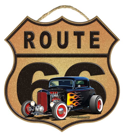 Route 66 Shield Shape Wood Sign