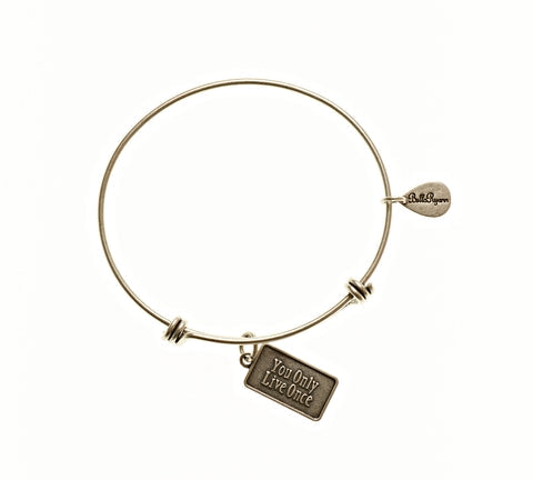 You Only Live Once Expandable Gold Bangle Charm Bracelet