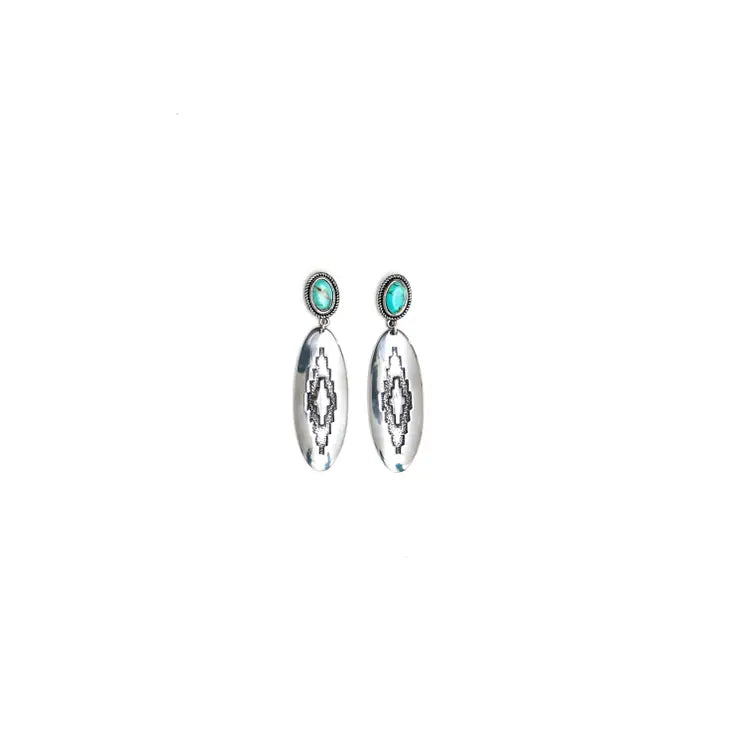 Oval Aztec Stamped Earring on Turquoise Post