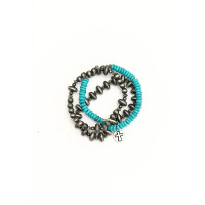 Faux Navajo Pearl and Turquoise Stretch 3 Strand Bracelet