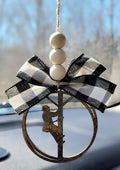 Lineman Car Charm Ornament Black White Plaid Bow