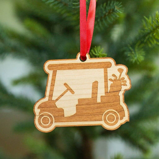 Golf Cart- Engraved and Cut Wooden Golf Ornament