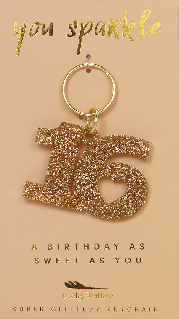 Sweet Sixteen Glitter Keychain