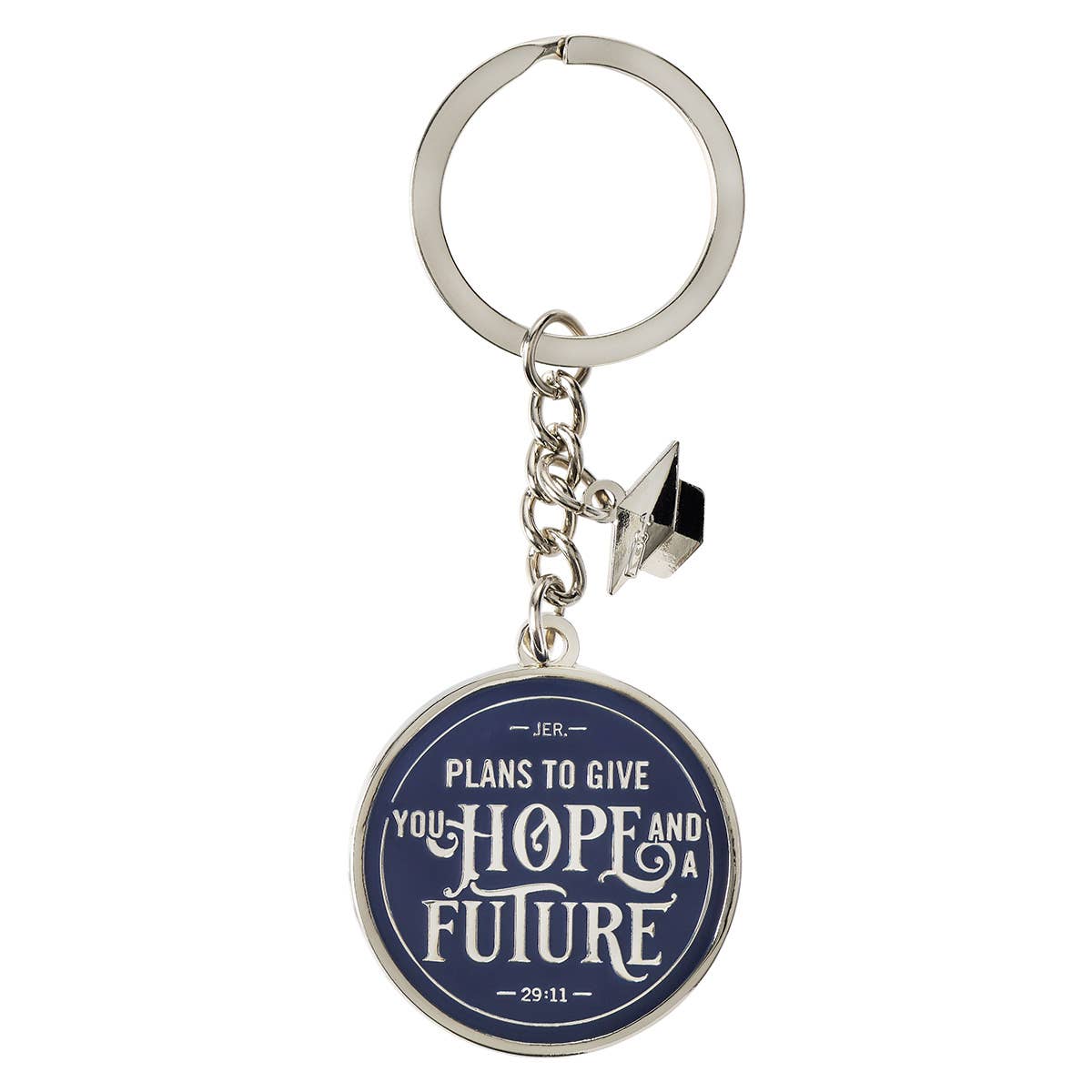 Plans to Give You Hope..... Navy Blue Metal Key Ring w/Link Chain, Charm