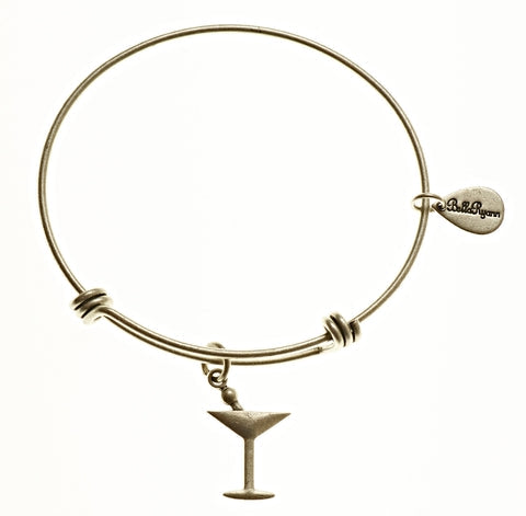 Martini Glass Silver Expandable Bangle Charm Bracelet