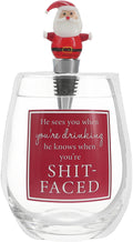 He Sees You When You're Drinking...Glass/Stopper Set