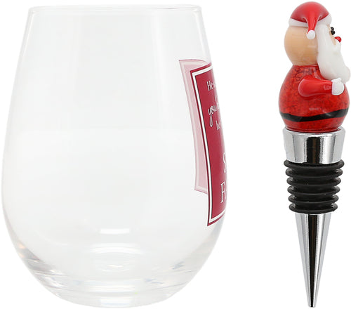 He Sees You When You're Drinking...Glass/Stopper Set