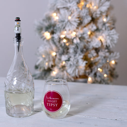 Tis the Season to Get Tipsy Wine Glass/Stopper Set