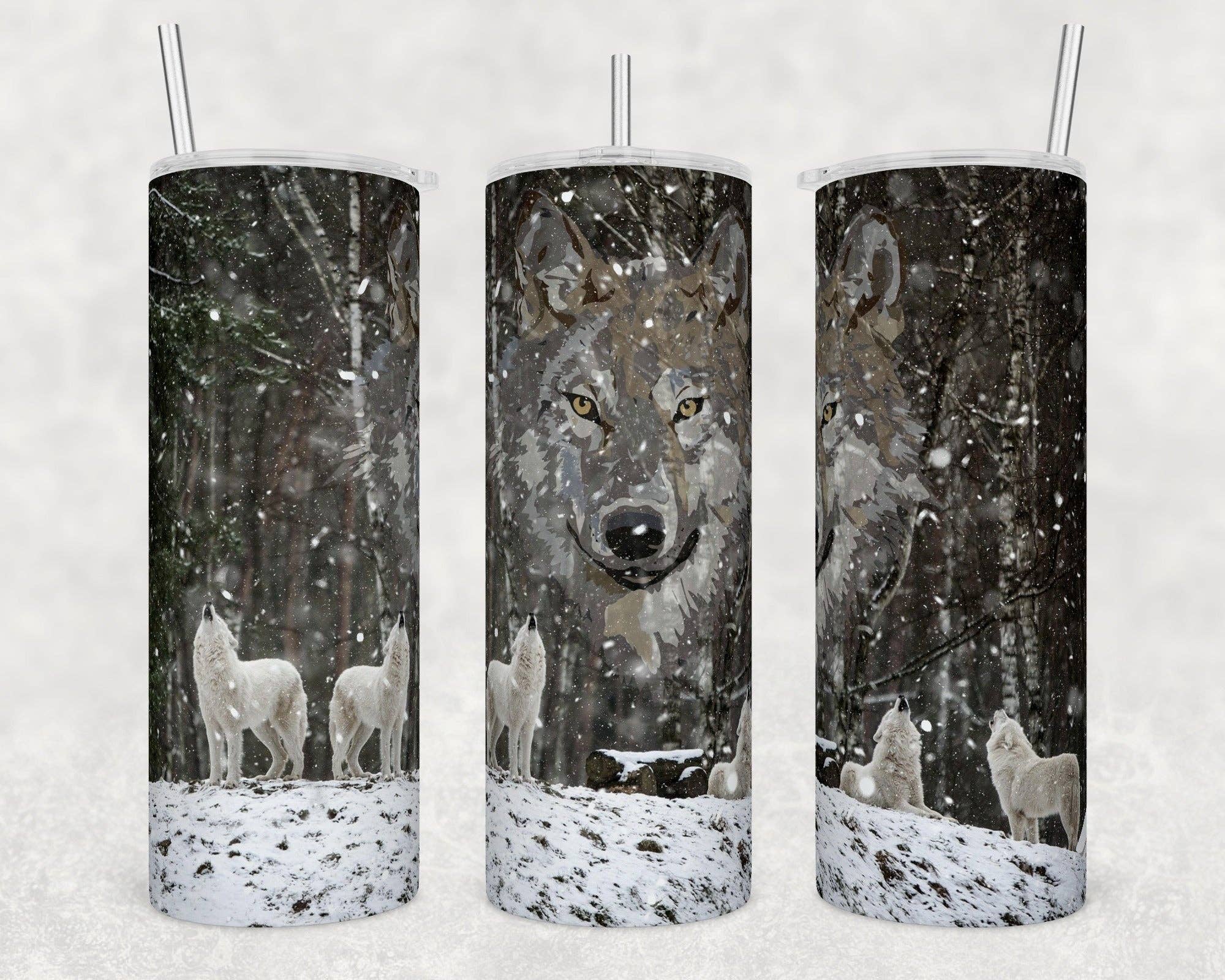 Snowy White Wolves Tumbler