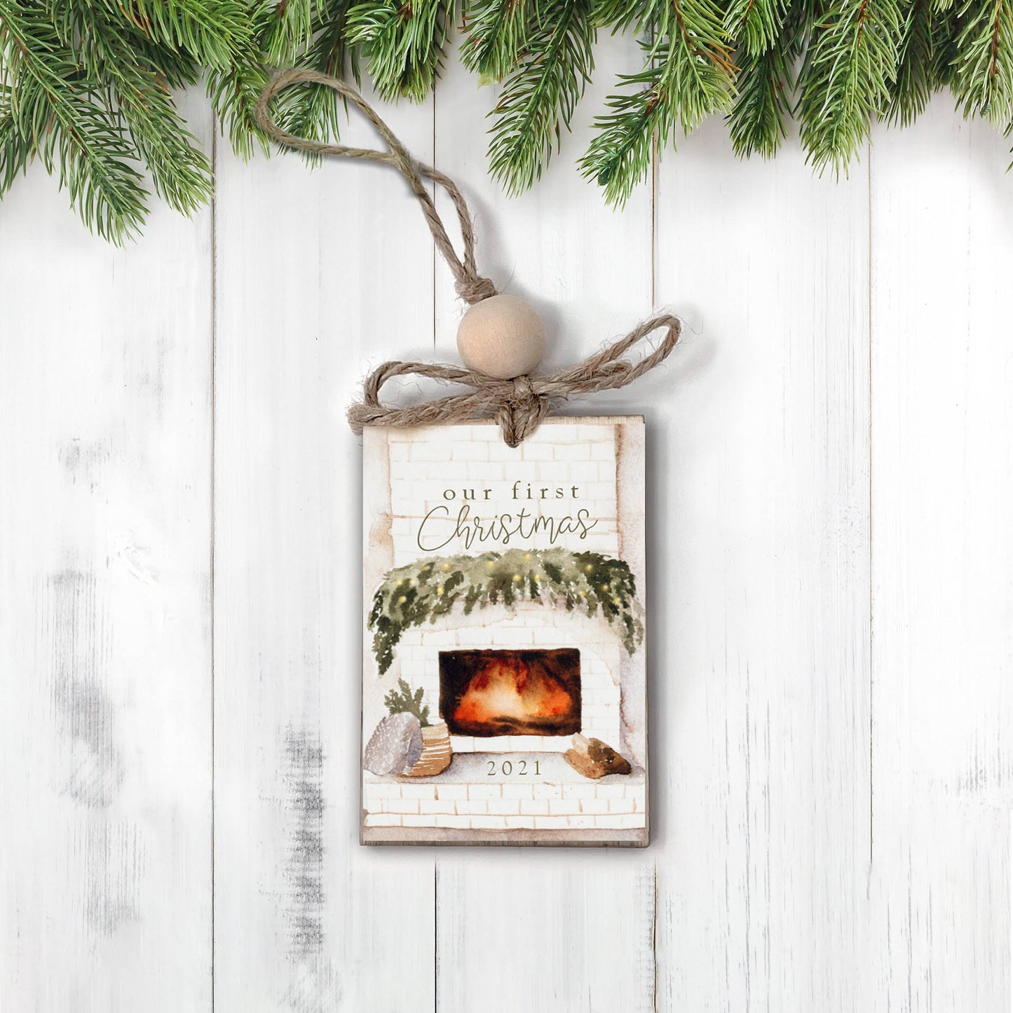 Zoey's Attic Wholesale - Adorable Rustic Our First Christmas Fireplace Wood Ornament