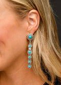Silver Elongated Post Earrings with Turquoise Flower Accents