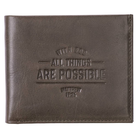 With God All Things Are Possible Brown Genuine Leather Wallet