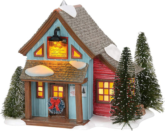 Snow Village Farms Tree Lot Lit Building D56 Enesco