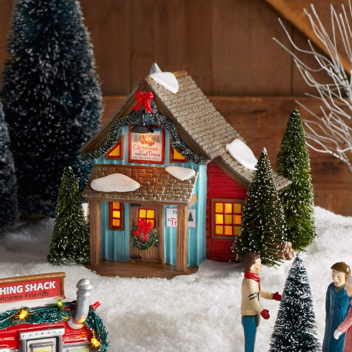 Snow Village Farms Tree Lot Lit Building D56 Enesco
