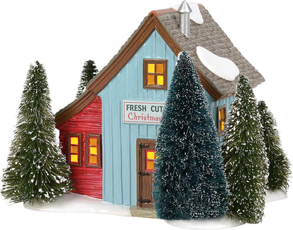 Snow Village Farms Tree Lot Lit Building D56 Enesco