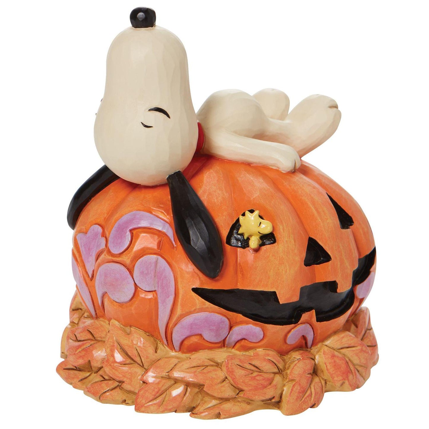 Jim Shore Snoopy Laying on top of Carved Pumpkin "Fall Vibes"