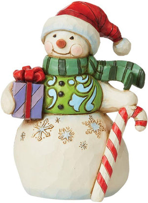 Jim Shore Snowman with Gift & Candy Cane Mini Figurine
