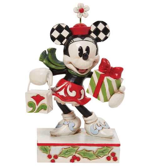 Jim Shore Disney Minnie Mouse Black and White with Gifts Holiday Glamour