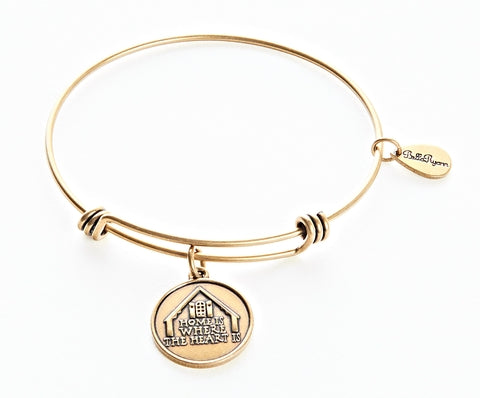Home Is Where The Heart Is Gold Expandable Bangle Charm Bracelet