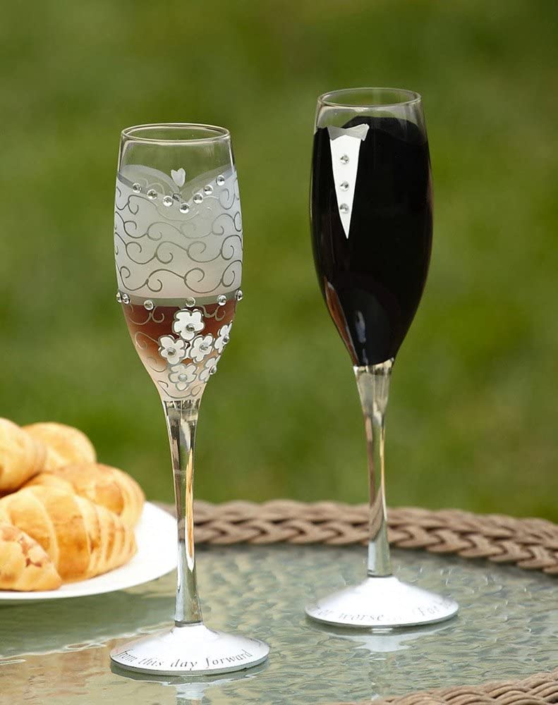 Wedding Champagne Flute Set Bride and Groom