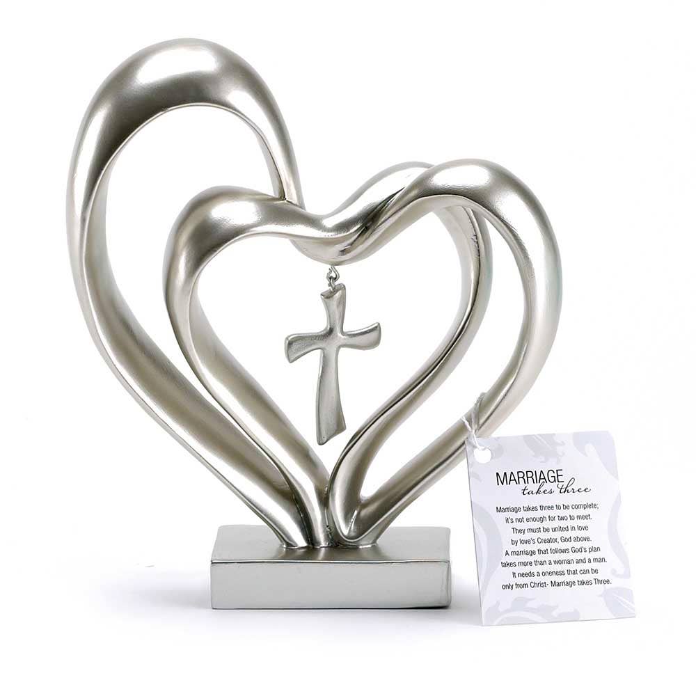 Marriage Takes Three Double Silver Heart w/Cross