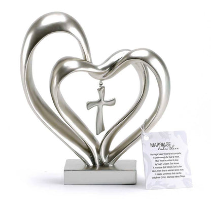 Marriage Takes Three Double Silver Heart w/Cross