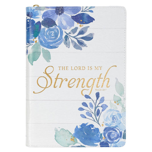 The Lord is my Strength Blue Floral Faux Leather Journal
