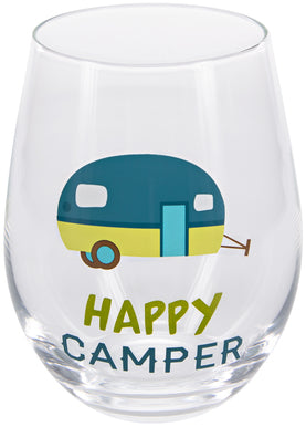 Happy Camper Stemless Wine Glass