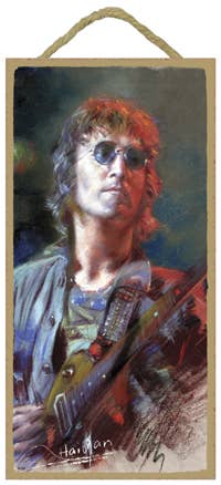John Lennon with Guitar Wood Sign