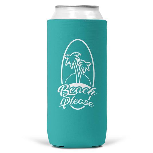 Beach Please SLIM CAN Coozie/Cooler for 12oz Slim Cans Wi-Wear
