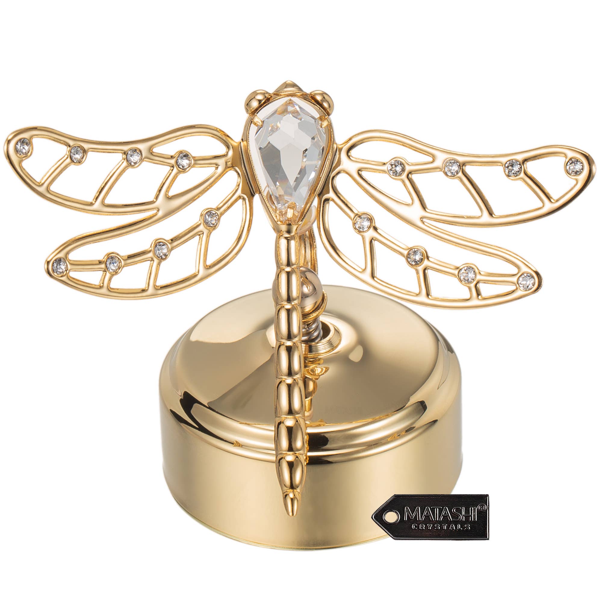 Music Box w/ Dragonfly Figurine 24K Gold Plated