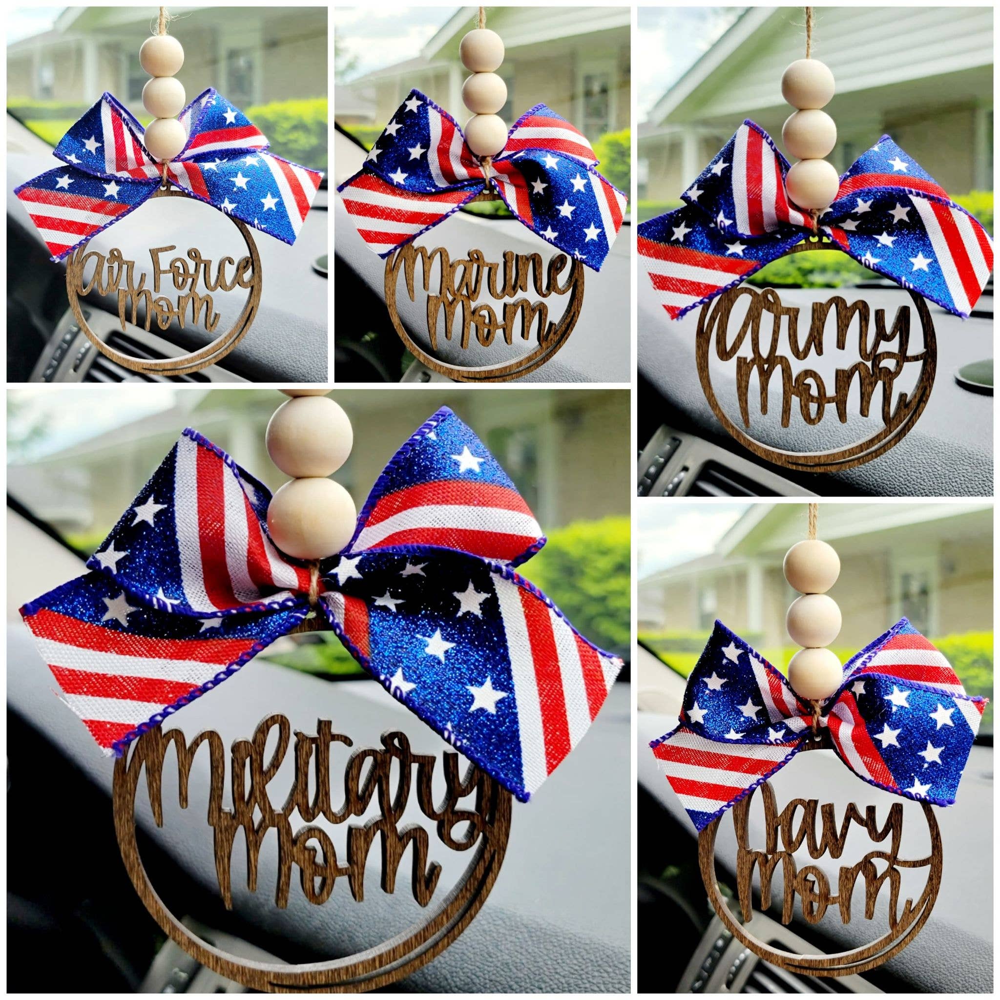 Military Mom Car Charm Ornament Patriotic Bow