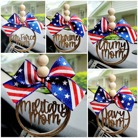Military Mom Car Charm Ornament Patriotic Bow