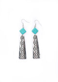 Silver Stamped Elongated Earrings w/ Turquoise Diamond Accent