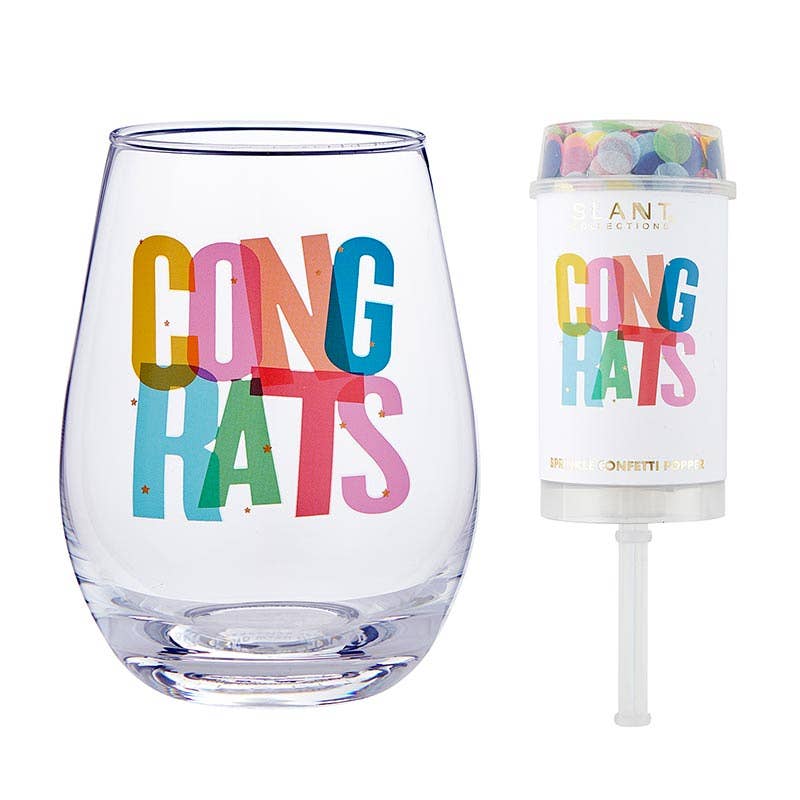 Congrats Wine Glass and Popper Gift Set