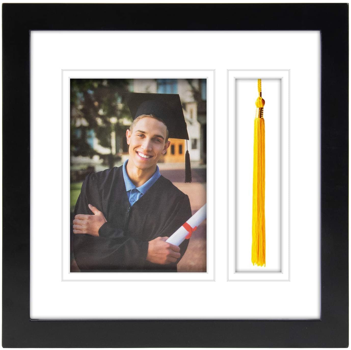Golden State Art, Graduation Shadow Box Frame with Double Mat, Real Glass and Tassel Insert, Black