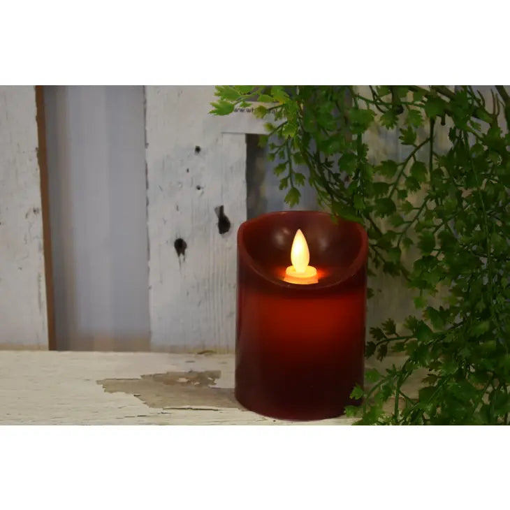 Red Moving Flame LED Candle w/timer  3x4in Wholesale Home Decor
