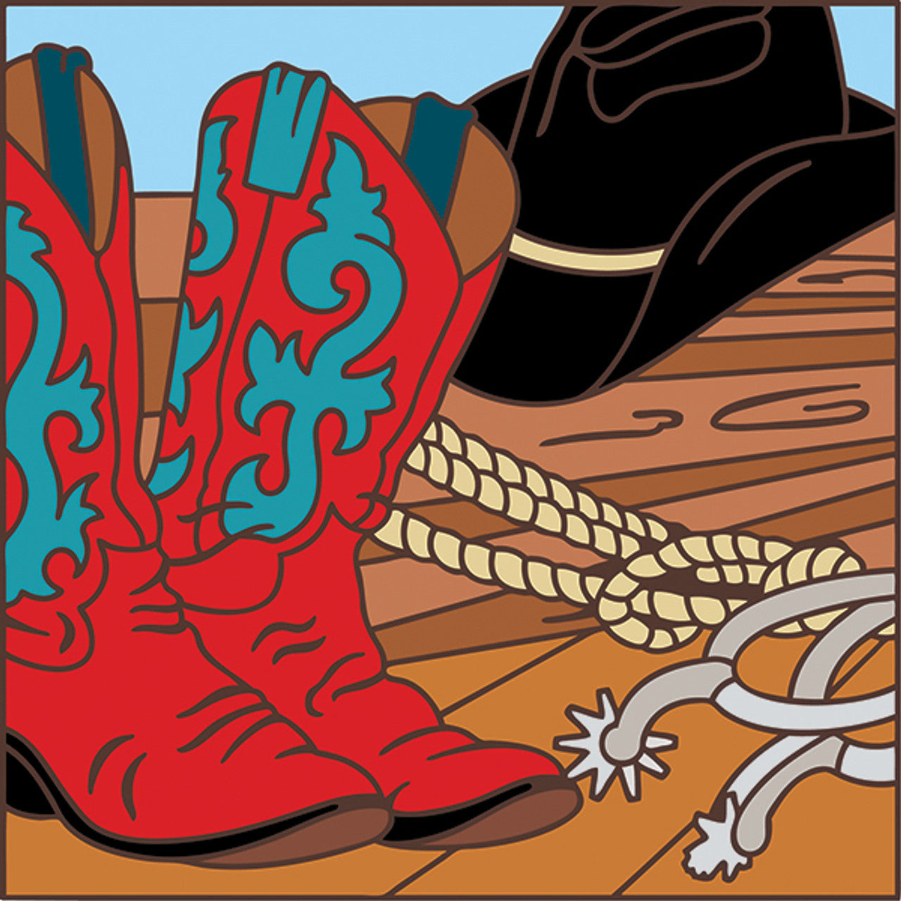 Cowboy Boots and Hat Tile