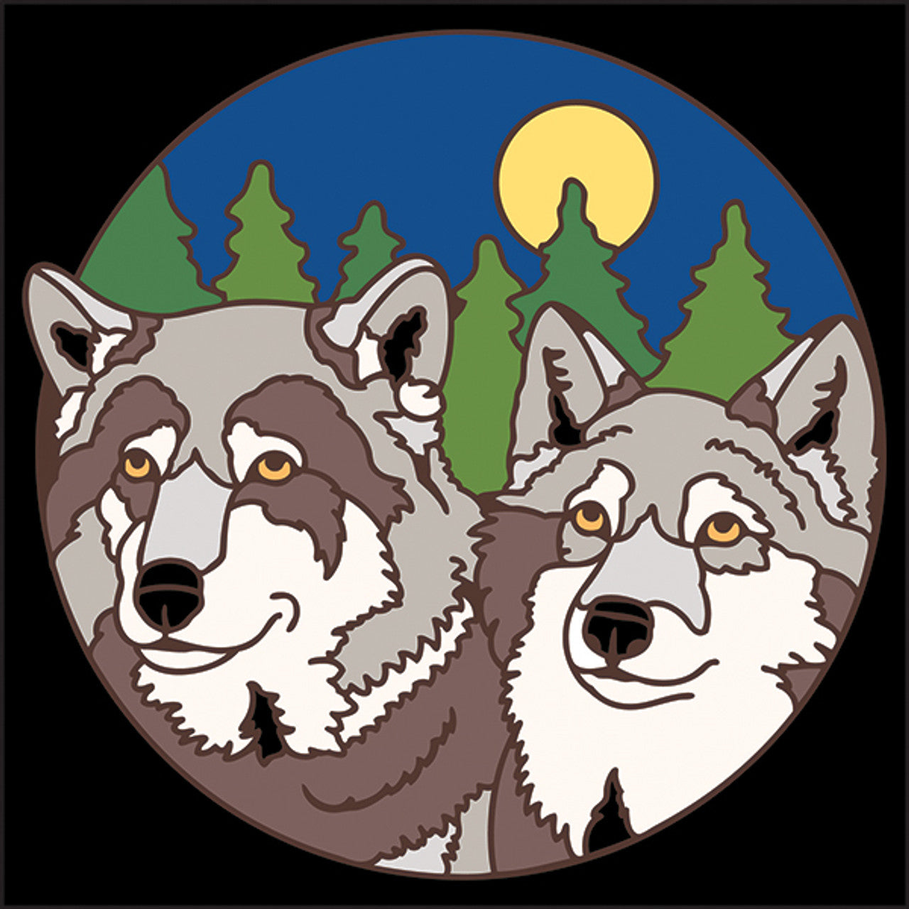 Pair of Wolves in the Moonlight Tile