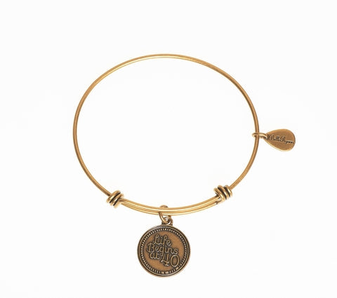 Life Begins at 40 Gold Expandable Bangle Charm Bracelet