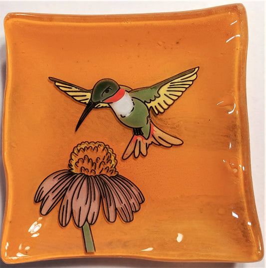 Hummingbird Small Orange Glass Dish