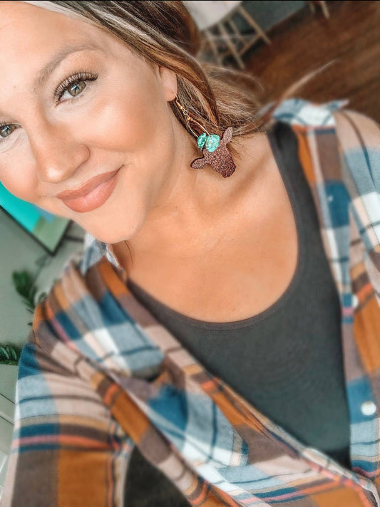 Cow head turquoise dangle hoop earrings