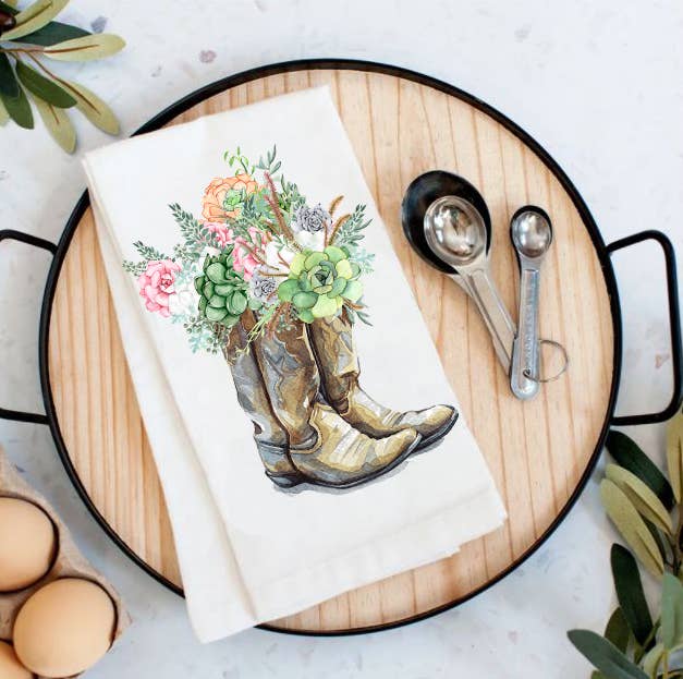 Western Cowboy Boots Succulent Cotton Towel